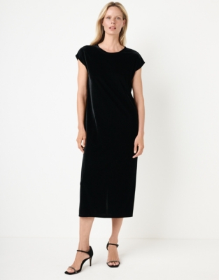 Velvet Extended Shoulder Tie Back Jersey Dress