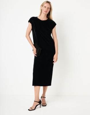 Velvet Extended Shoulder Tie Back Jersey Dress