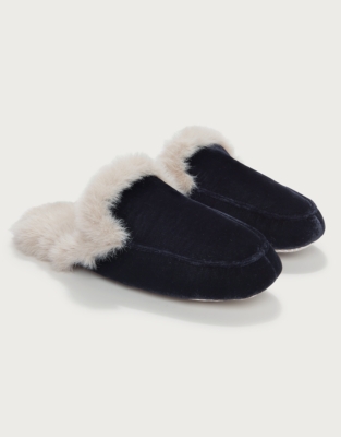 Velvet Faux Fur Slider Slipper
