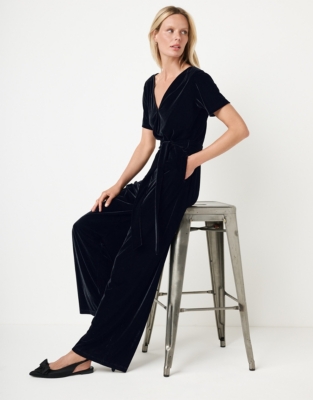 Velvet Jersey Wrap Front Jumpsuit