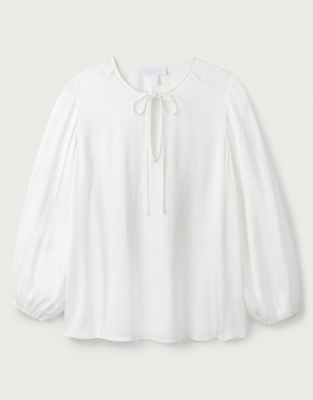 Viscose Tie-Neck Satin Blouse | Clothing Sale | The White Company UK