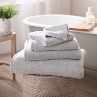 The White Company Waffle Edge Spa Towels, Silver, Size: Hand Towel