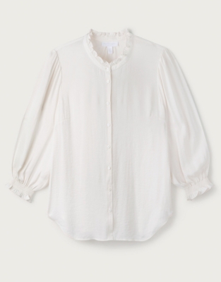Washed-Satin Frill-Neck Blouse | Clothing Sale | The White Company UK