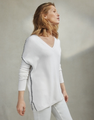 Whipstitch V-Neck Sweater with Cashmere