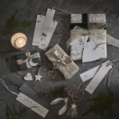 White Merry Christmas Tags Set of 12 Christmas Wrapping Paper