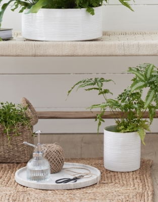 White Ribbed Ceramic Planter – Small