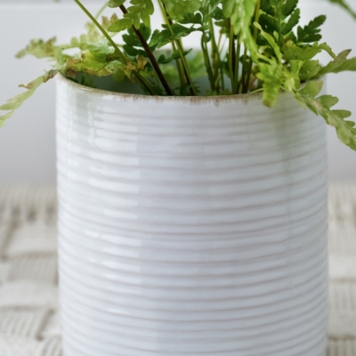 White Ribbed Ceramic Planter – Small