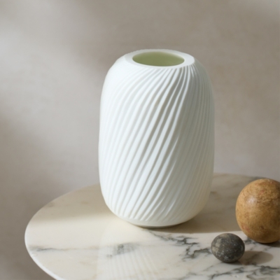 White Ribbed Glass Vase