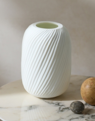 White Ribbed Glass Vase