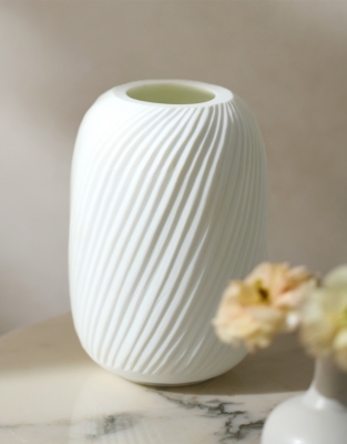 White Ribbed Glass Vase