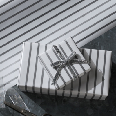 White and Silver Stripe Wrapping Paper – 10m