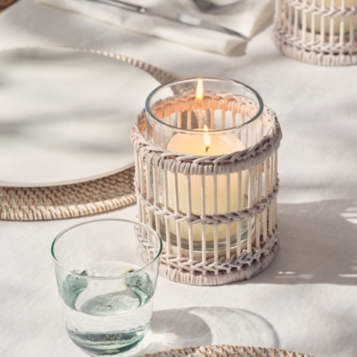 Whitewashed Bamboo Candle Holder