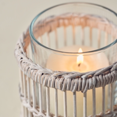 Whitewashed Bamboo Candle Holder
