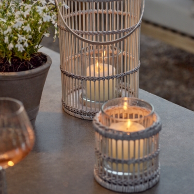 Whitewashed Bamboo Candle Holder