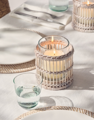 Whitewashed Bamboo Candle Holder