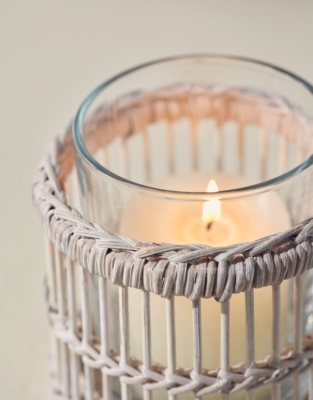 Whitewashed Bamboo Candle Holder