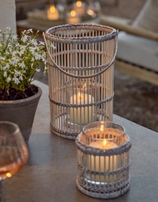 Whitewashed Bamboo Candle Holder