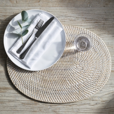 Whitewashed Oval Rattan Placemat