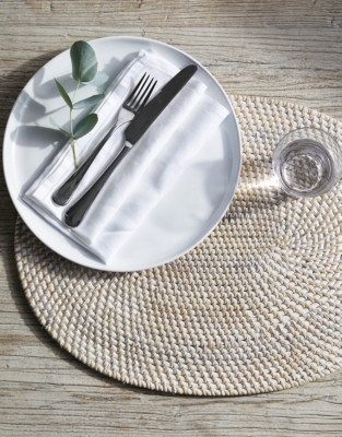 Whitewashed Oval Rattan Placemat