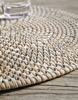 Whitewashed Oval Rattan Placemat