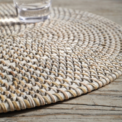 Whitewashed Oval Rattan Placemat