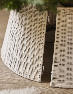 Whitewashed Rattan Braided Christmas Tree Skirt