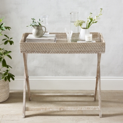 Whitewashed Rattan Butler's Tray, Coffee & Side Tables