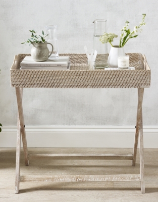 Whitewashed Rattan Butler’s Tray