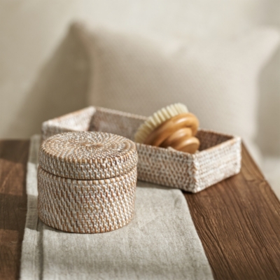 Whitewashed Rattan Canister
