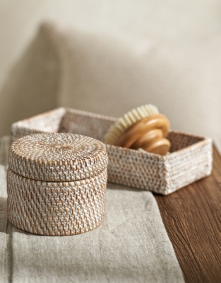 Whitewashed Rattan Canister