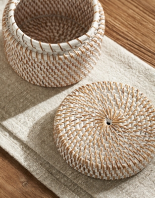 Whitewashed Rattan Canister