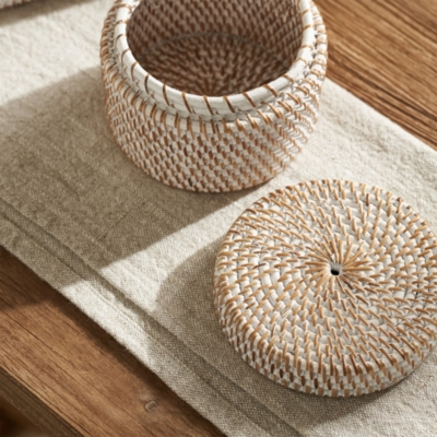 Whitewashed Rattan Canister