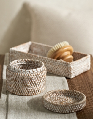 Whitewashed Rattan Canister