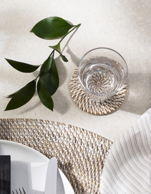 Whitewashed Rattan Coasters – Set of 4