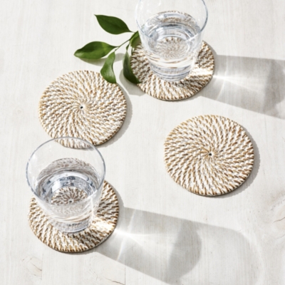 Whitewashed Rattan Coasters Set of 4 Table & Accessories | The White UK