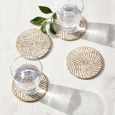 Whitewashed Rattan Coasters – Set of 4