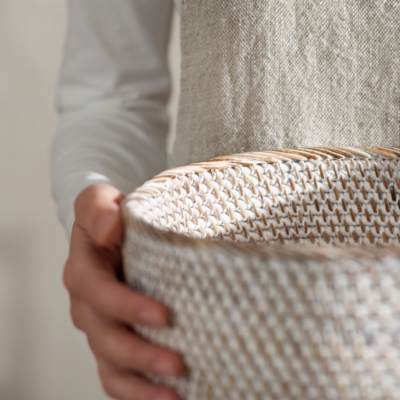 Whitewashed Rattan Deep Bowl