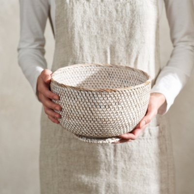 Whitewashed Rattan Deep Bowl