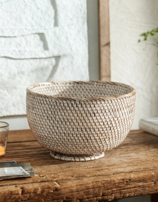 Whitewashed Rattan Deep Bowl