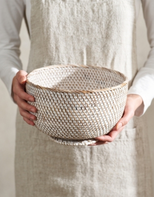 Whitewashed Rattan Deep Bowl