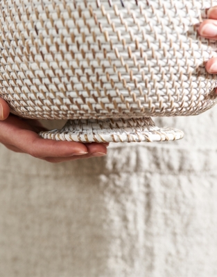 Whitewashed Rattan Deep Bowl