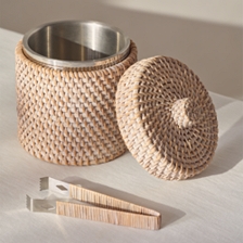 Whitewashed Rattan Ice Bucket – with Tongs
