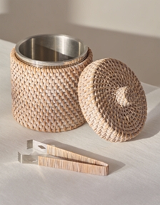 Whitewashed Rattan Ice Bucket – with Tongs