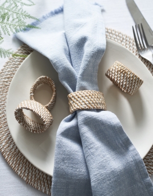 Whitewashed Rattan Napkin Rings – Set of 4