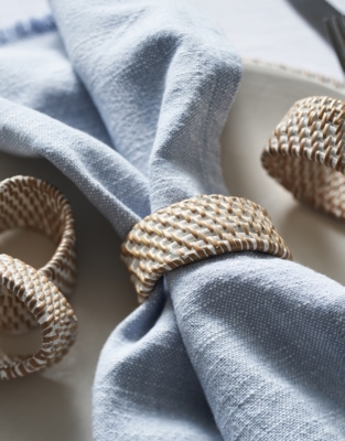 Whitewashed Rattan Napkin Rings – Set of 4