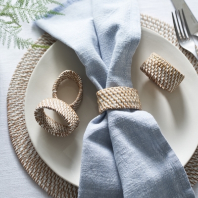 Whitewashed Rattan Napkin Rings Set Of 4 Table Linen Accessories   A04605 SP23 15 F