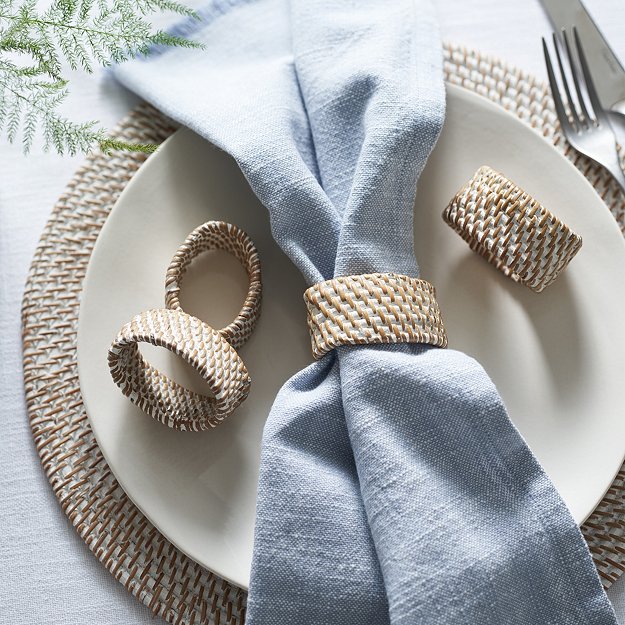 Whitewashed Rattan Napkin Rings – Set of 4 | Table Linens & Accessories |  The White Company