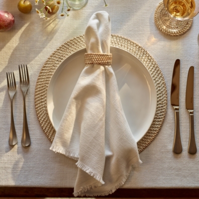 Whitewashed Rattan Napkin Rings – Set of 4