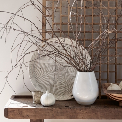 Whitewashed Rattan Oversized Round Tray