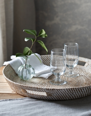 Whitewashed Rattan Oversized Round Tray